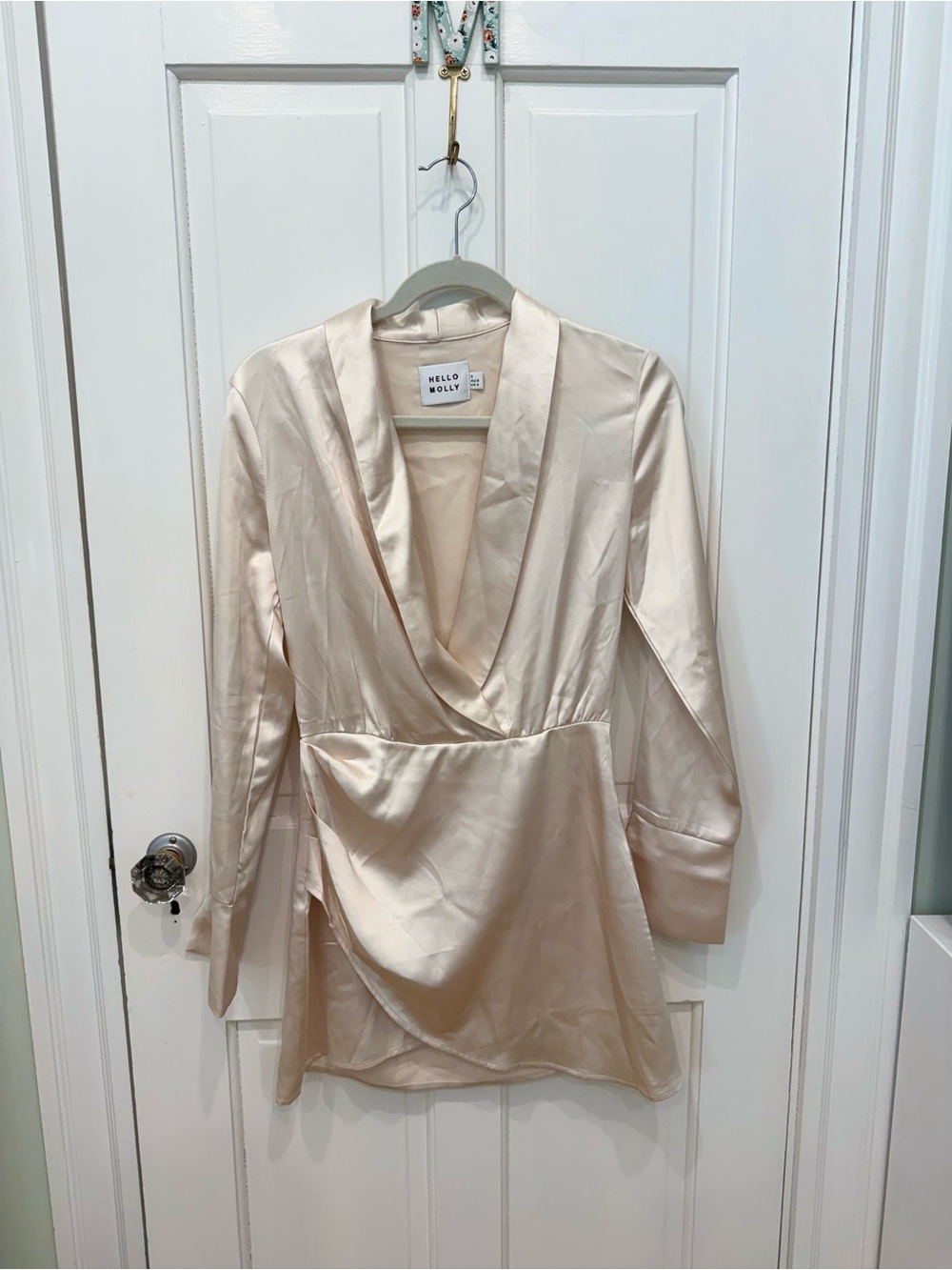 Hello Molly Cream Satin Wrap Romper Dress